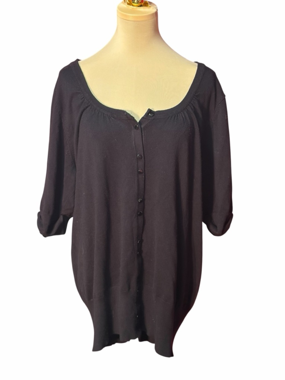 Maurices Black Button Front Top XL Scoop Neck 3/4 Sleeve
